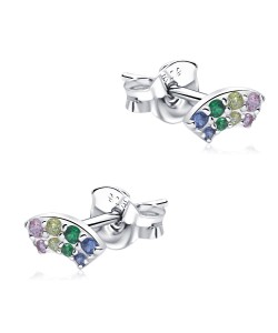 Trapezold Shaped With Colorful Stone Silver Ear Stud STS-5326